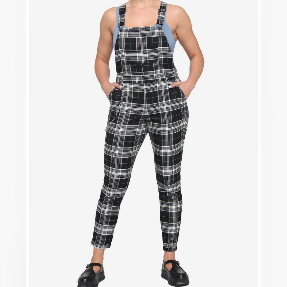 Hot Topic S Black White Plaid Overalls Grunge Gothic Punk Academia
